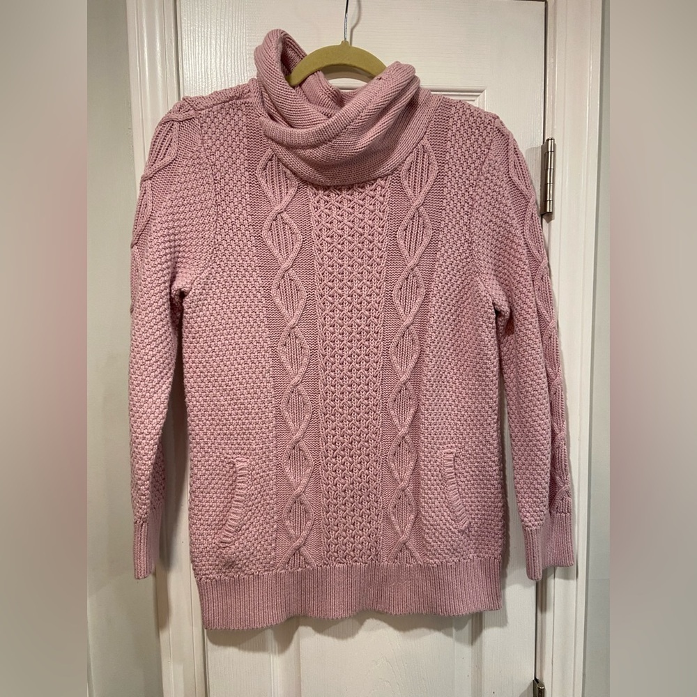 L.L. Bean Signature Size M Lavender Pullover Cotton Cowl Neck Fisherman Sweater